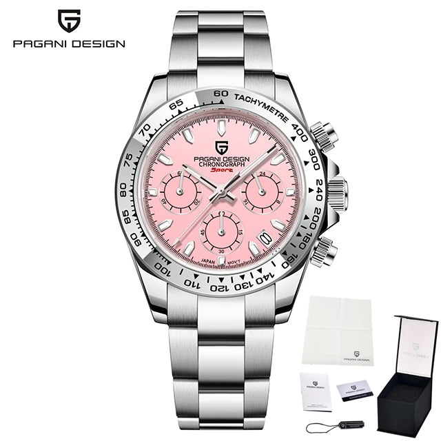 PAGANI DESIGN VK63 Luxury Chronograph Men's Watch — Sapphire Glass, Stainless Steel Bezel - pink - Watches