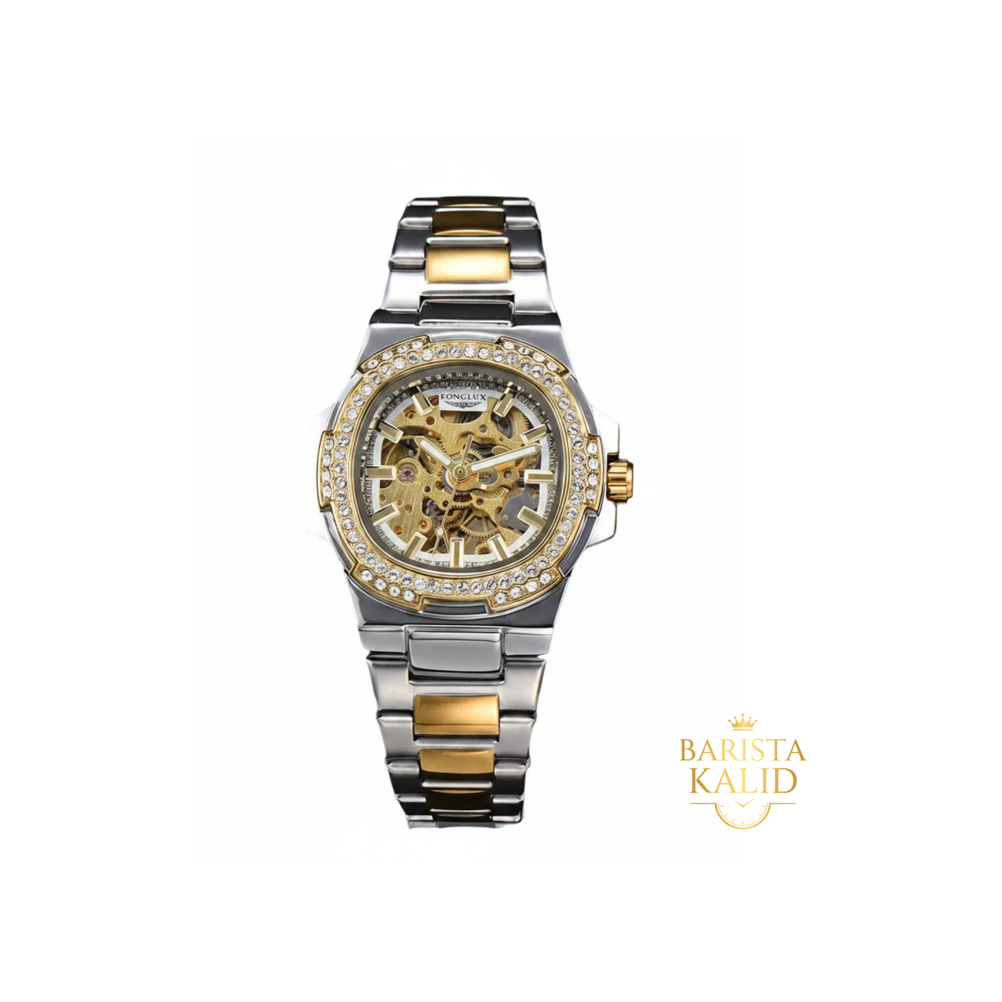 LONGLUX Luxury Skeleton Automatic Watch for Men — Diamond Dial, Stainless Steel, Waterproof - - Watches