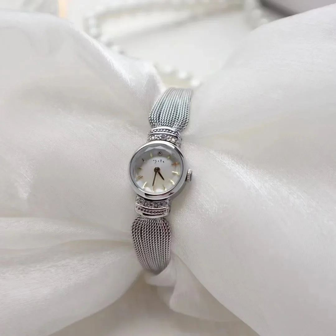 Women's Vintage Quartz Wristwatch — Gold & Silver Mesh Bracelet Band, Small Round Dial - Silver A - Watches