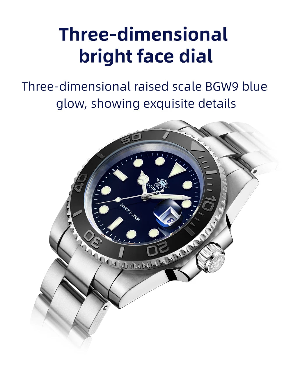 ADDIESDIVE MY-H3C Luxury Diver Watch for Men — BGW9 Super Luminous, 200M, Stainless Steel - - Watches