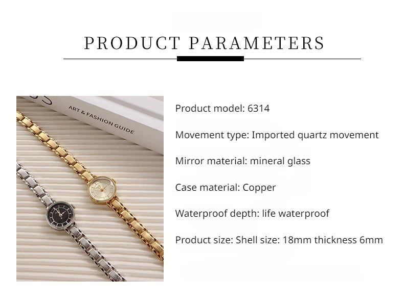 Women's Vintage Quartz Wristwatch — Gold & Silver Mesh Bracelet Band, Small Round Dial - - Watches