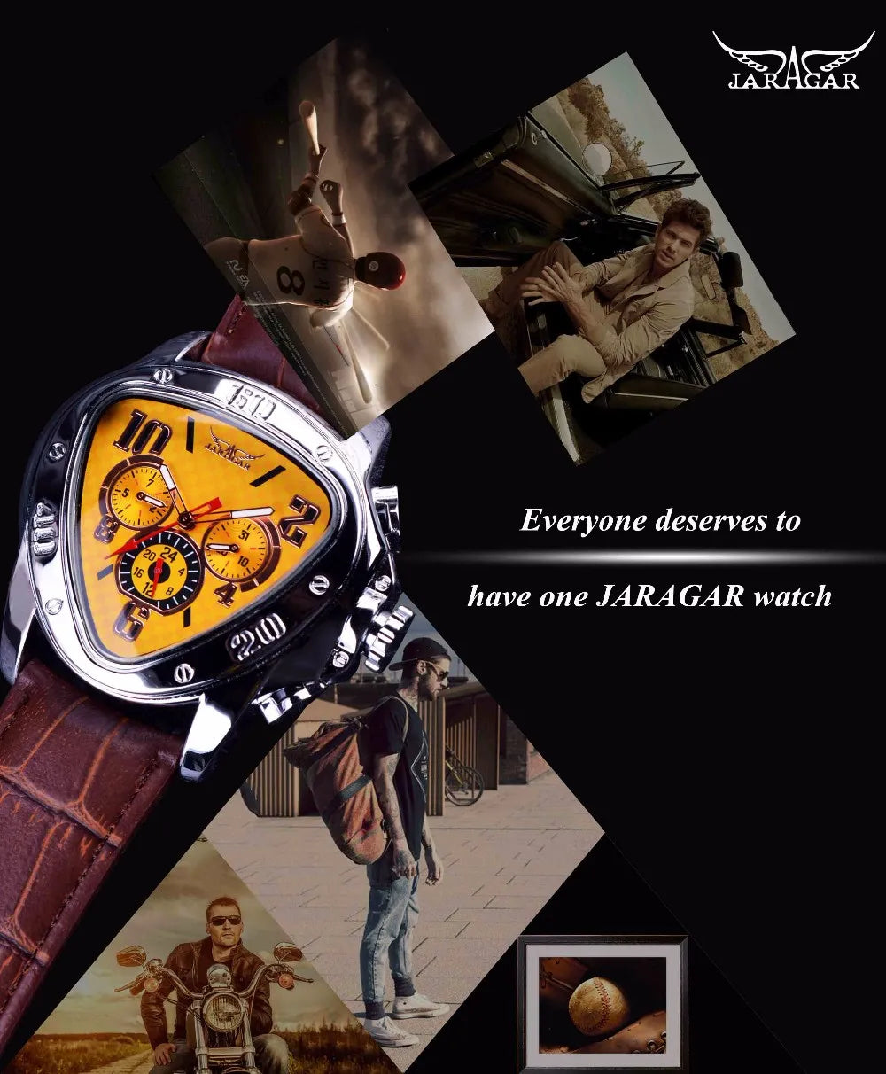 JARAGAR 951 Automatic Mechanical Watch for Men — Leather Strap, Three-Hand, Waterproof - - Watches