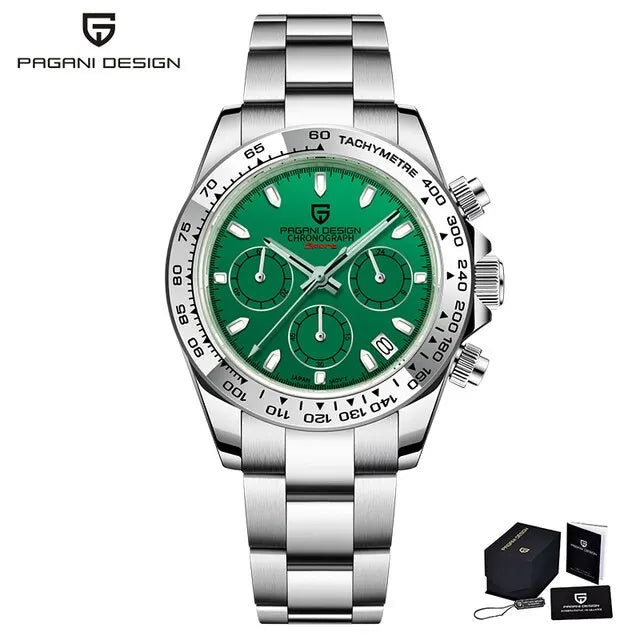 PAGANI DESIGN VK63 Luxury Chronograph Men's Watch — Sapphire Glass, Stainless Steel Bezel - green 1 - Watches