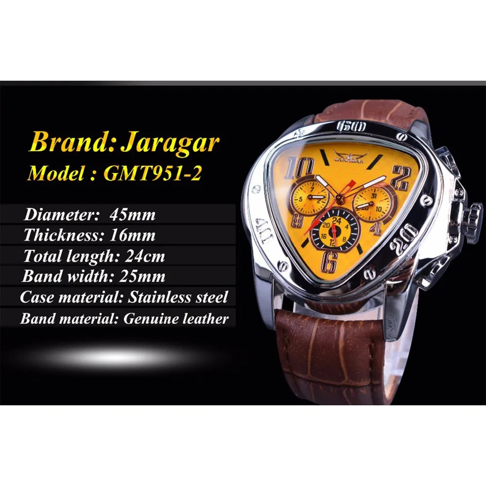 JARAGAR 951 Automatic Mechanical Watch for Men — Leather Strap, Three-Hand, Waterproof - - Watches