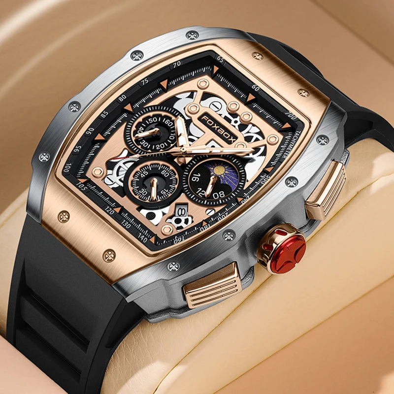 Luxury Military Sport Watch - Waterproof Chronograph Quartz Wristwatch for Men - rose gold black - Watches