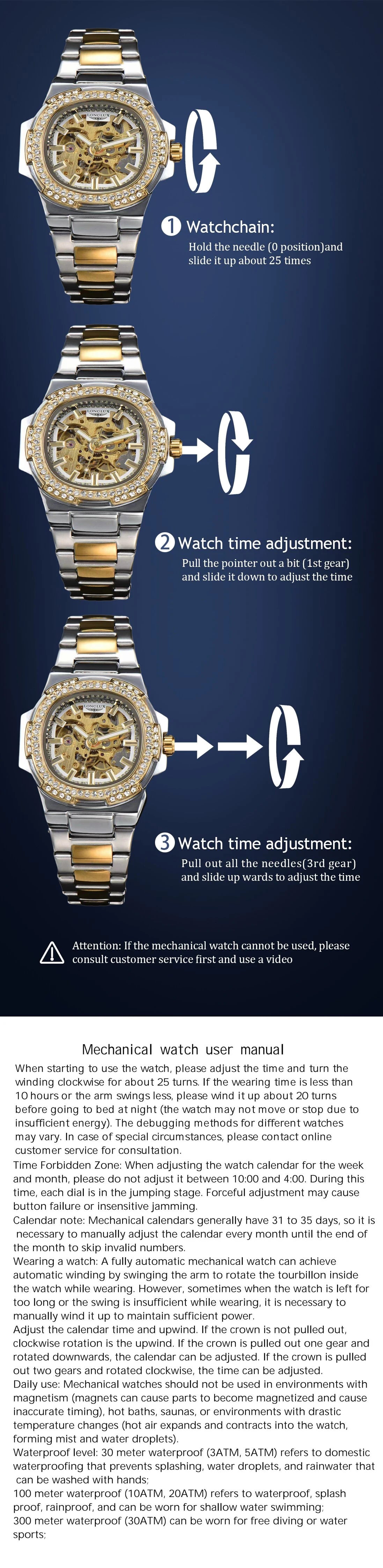 LONGLUX Luxury Skeleton Automatic Watch for Men — Diamond Dial, Stainless Steel, Waterproof - - Watches