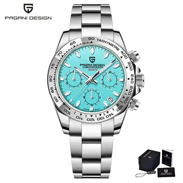 PAGANI DESIGN VK63 Luxury Chronograph Men's Watch — Sapphire Glass, Stainless Steel Bezel - SKY BLUE - Watches