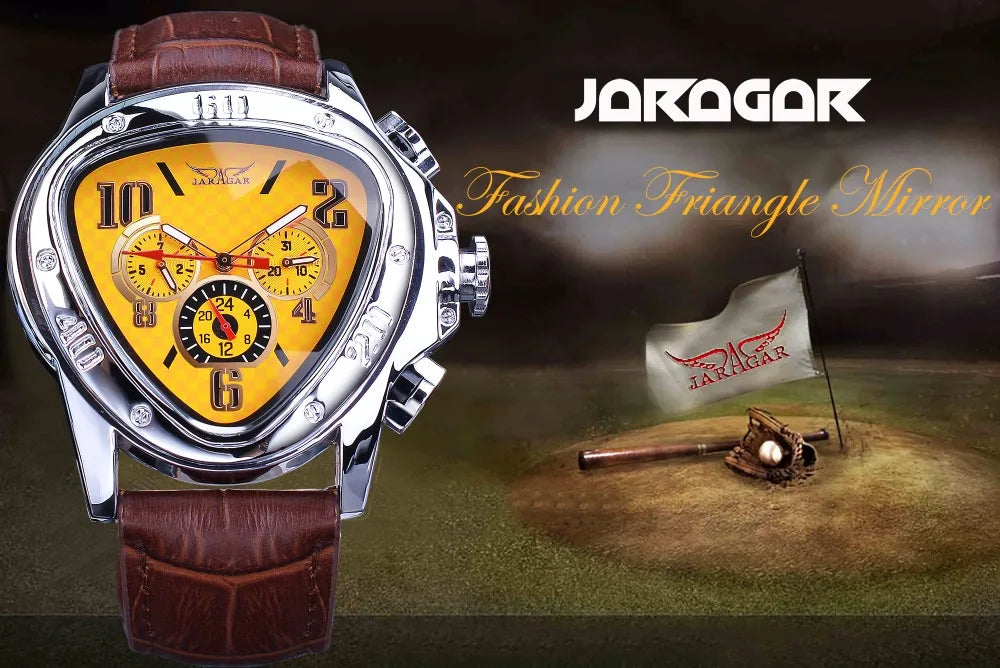 JARAGAR 951 Automatic Mechanical Watch for Men — Leather Strap, Three-Hand, Waterproof - - Watches