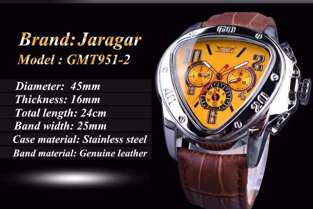 JARAGAR 951 Automatic Mechanical Watch for Men — Leather Strap, Three-Hand, Waterproof - - Watches