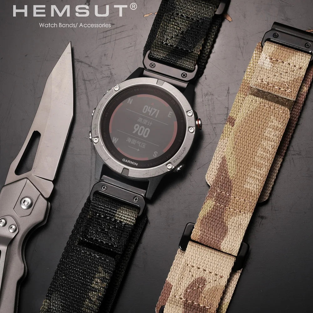 HEMSUT Nylon Military Watch Band for Garmin Quick fit 20mm 22mm 26mm — Fenix, Tactic, MARQ & Quatix - - Watch Accessories