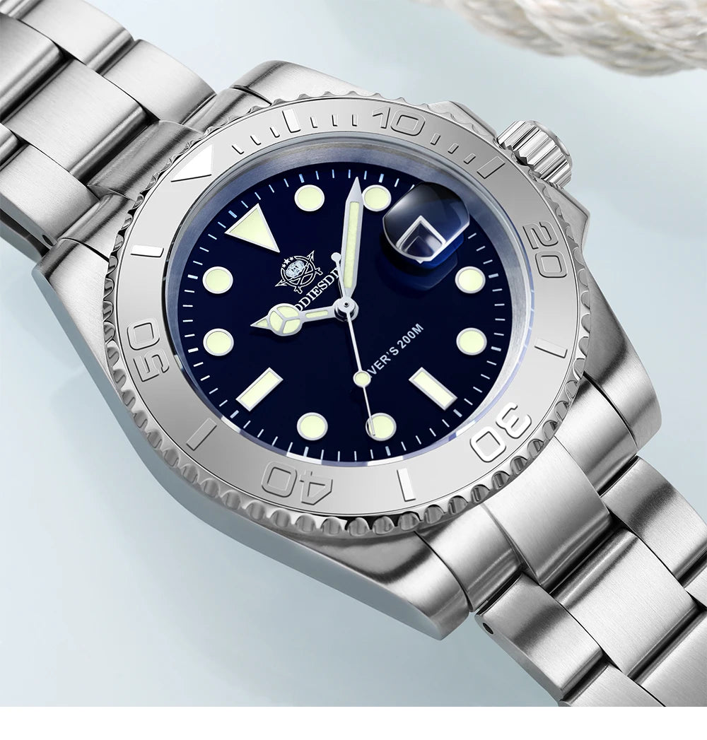 ADDIESDIVE MY-H3C Luxury Diver Watch for Men — BGW9 Super Luminous, 200M, Stainless Steel - - Watches