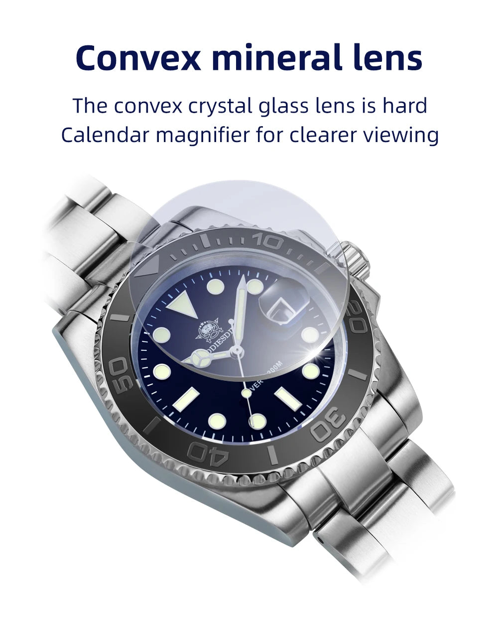 ADDIESDIVE MY-H3C Luxury Diver Watch for Men — BGW9 Super Luminous, 200M, Stainless Steel - - Watches