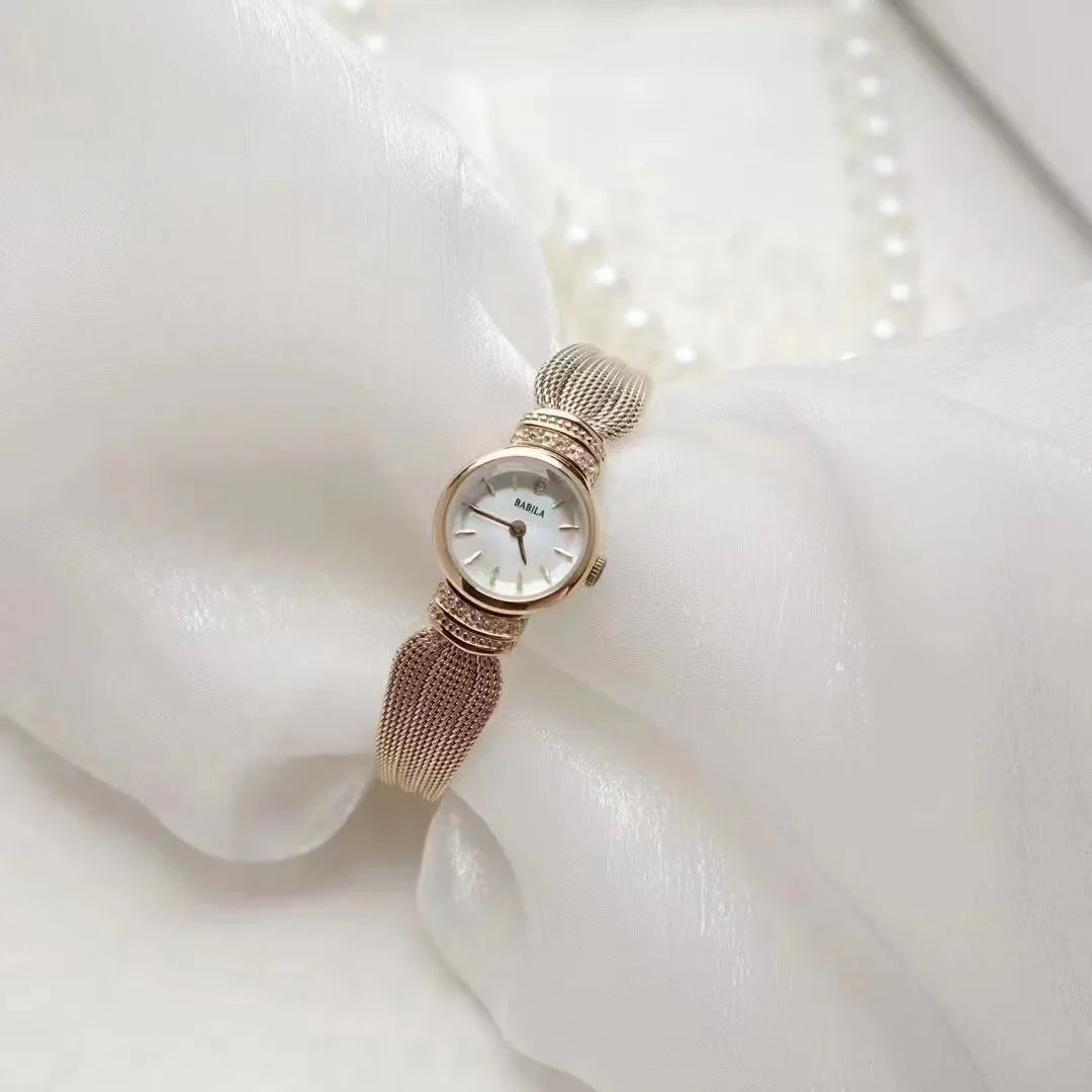 Women's Vintage Quartz Wristwatch — Gold & Silver Mesh Bracelet Band, Small Round Dial - Gold B - Watches