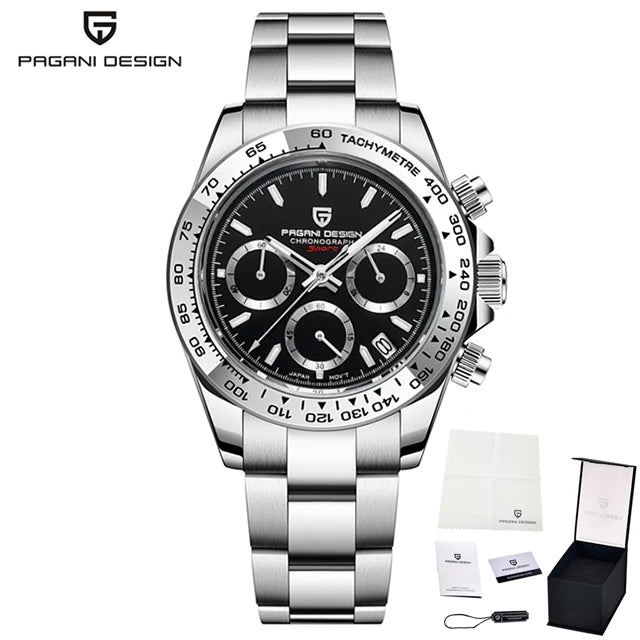 PAGANI DESIGN VK63 Luxury Chronograph Men's Watch — Sapphire Glass, Stainless Steel Bezel - black - Watches