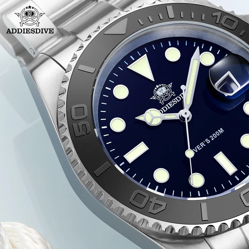 ADDIESDIVE MY-H3C Luxury Diver Watch for Men — BGW9 Super Luminous, 200M, Stainless Steel - - Watches