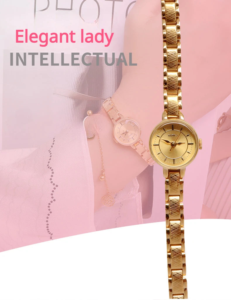 Women's Vintage Quartz Wristwatch — Gold & Silver Mesh Bracelet Band, Small Round Dial - - Watches
