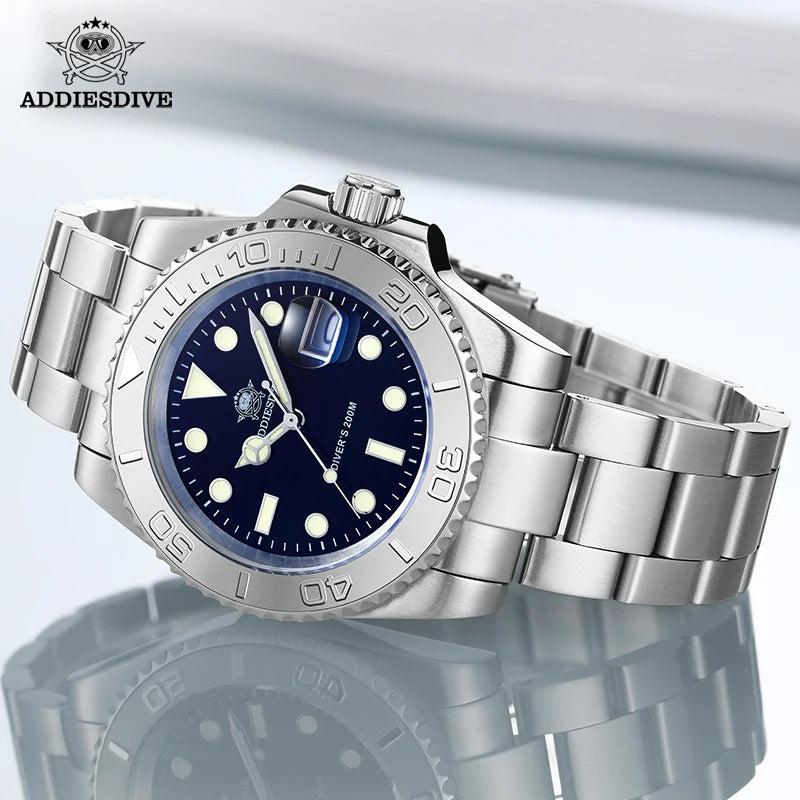 ADDIESDIVE MY-H3C Luxury Diver Watch for Men — BGW9 Super Luminous, 200M, Stainless Steel - - Watches