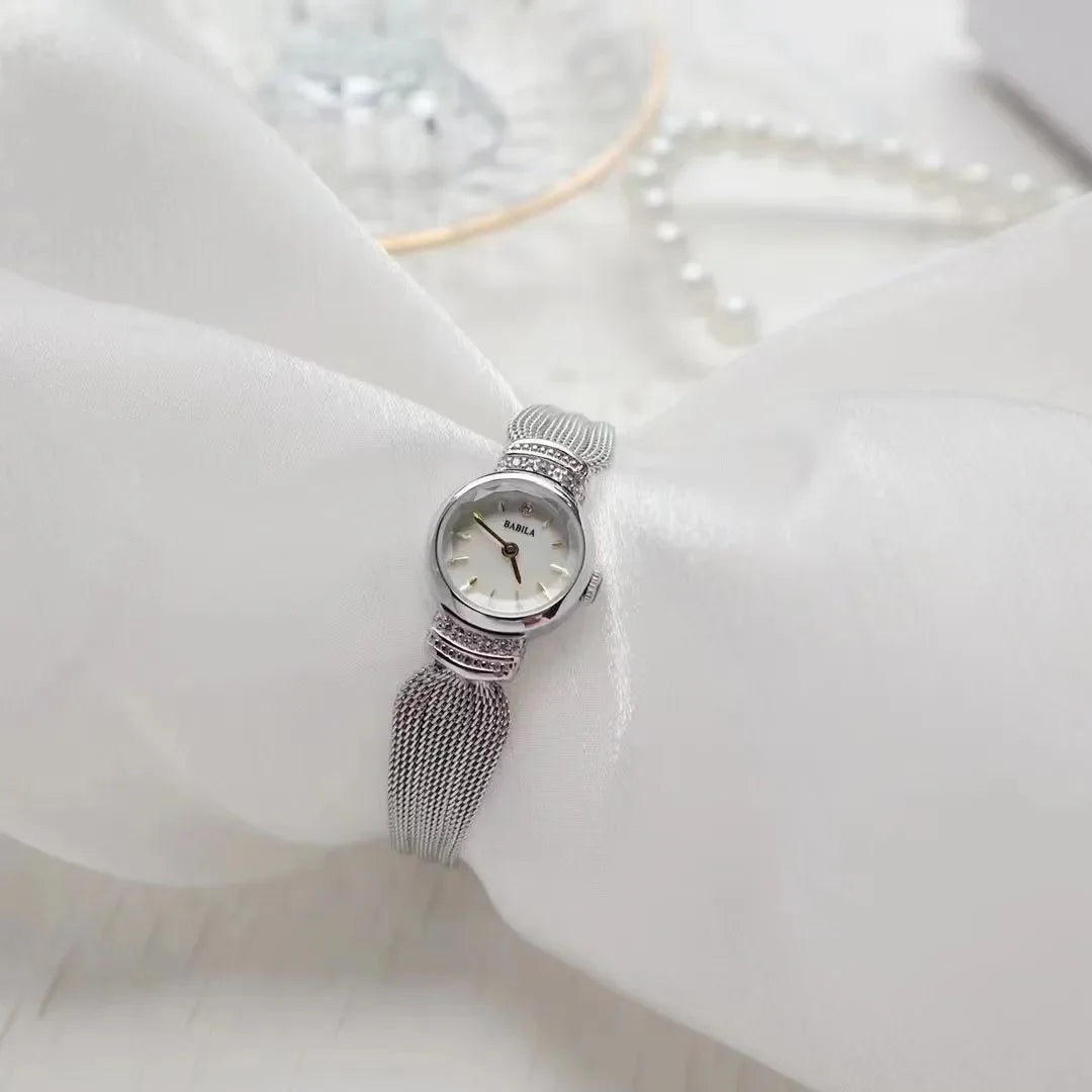 Women's Vintage Quartz Wristwatch — Gold & Silver Mesh Bracelet Band, Small Round Dial - Silver B - Watches