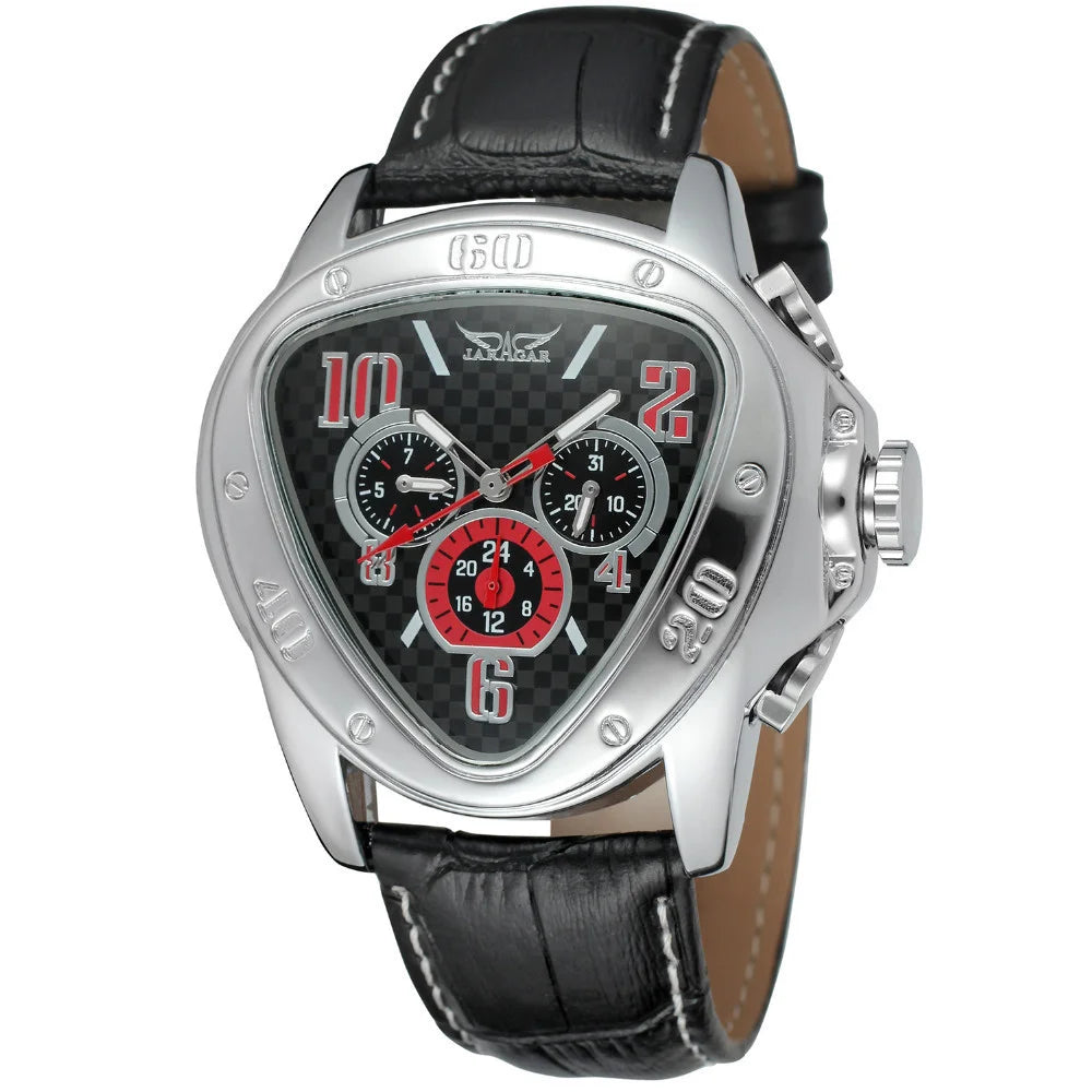 JARAGAR 951 Automatic Mechanical Watch for Men — Leather Strap, Three-Hand, Waterproof - Black - Watches