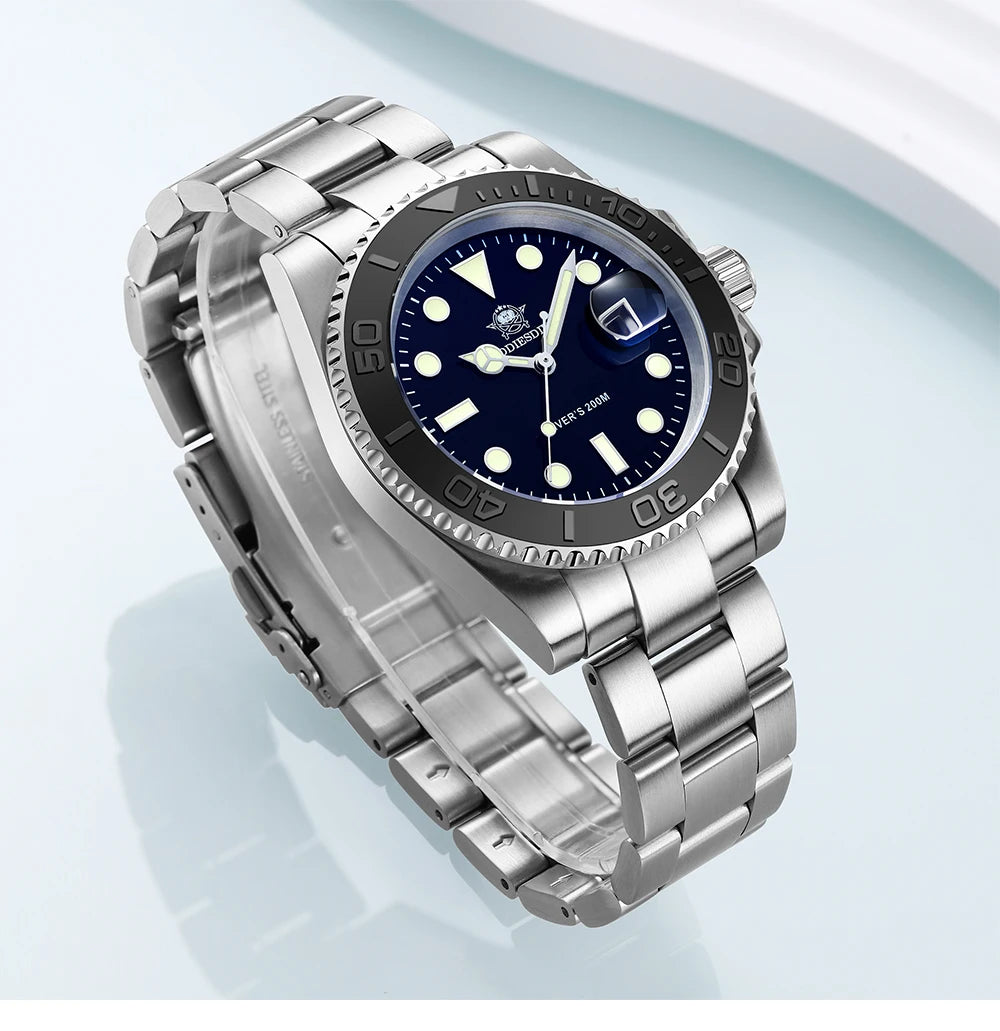 ADDIESDIVE MY-H3C Luxury Diver Watch for Men — BGW9 Super Luminous, 200M, Stainless Steel - - Watches