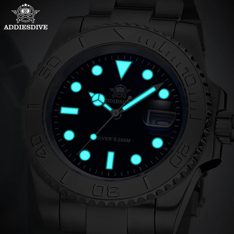 ADDIESDIVE MY-H3C Luxury Diver Watch for Men — BGW9 Super Luminous, 200M, Stainless Steel - - Watches
