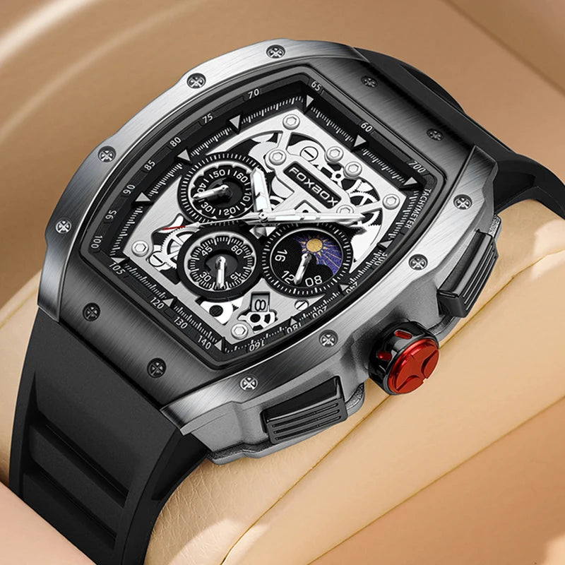 Luxury Military Sport Watch - Waterproof Chronograph Quartz Wristwatch for Men - silver black - Watches