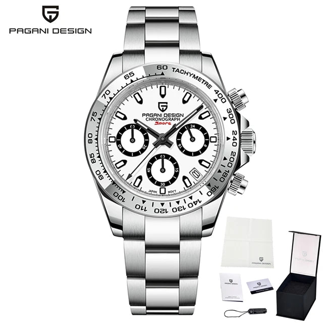PAGANI DESIGN VK63 Luxury Chronograph Men's Watch — Sapphire Glass, Stainless Steel Bezel - white - Watches