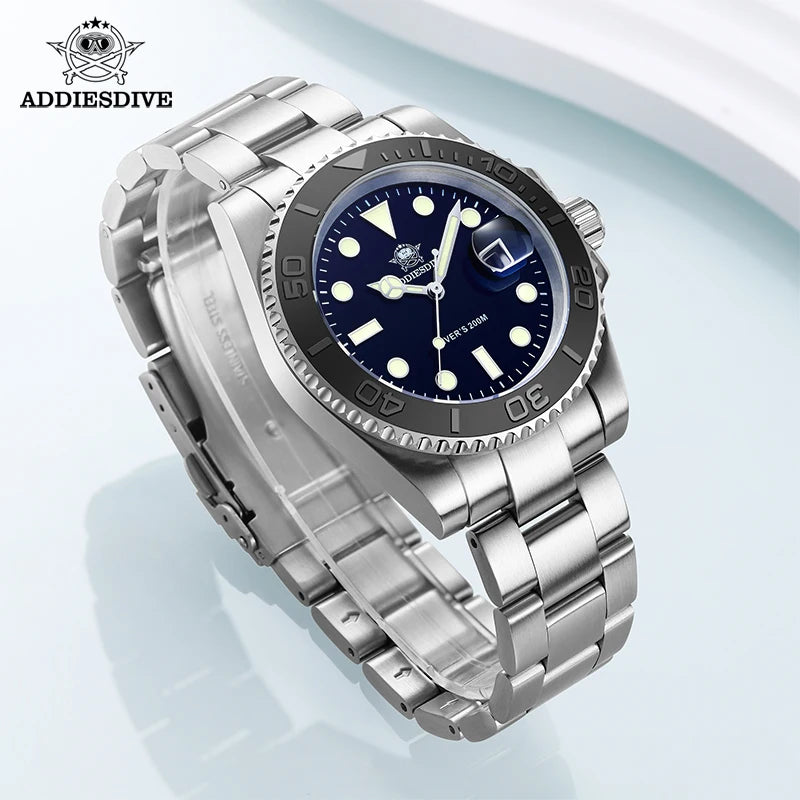 ADDIESDIVE MY-H3C Luxury Diver Watch for Men — BGW9 Super Luminous, 200M, Stainless Steel - - Watches