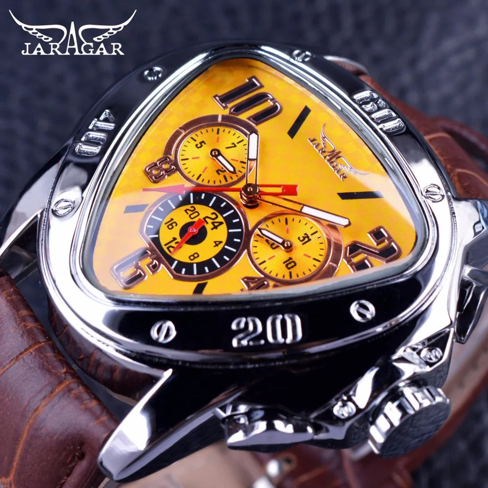 JARAGAR 951 Automatic Mechanical Watch for Men — Leather Strap, Three-Hand, Waterproof - - Watches
