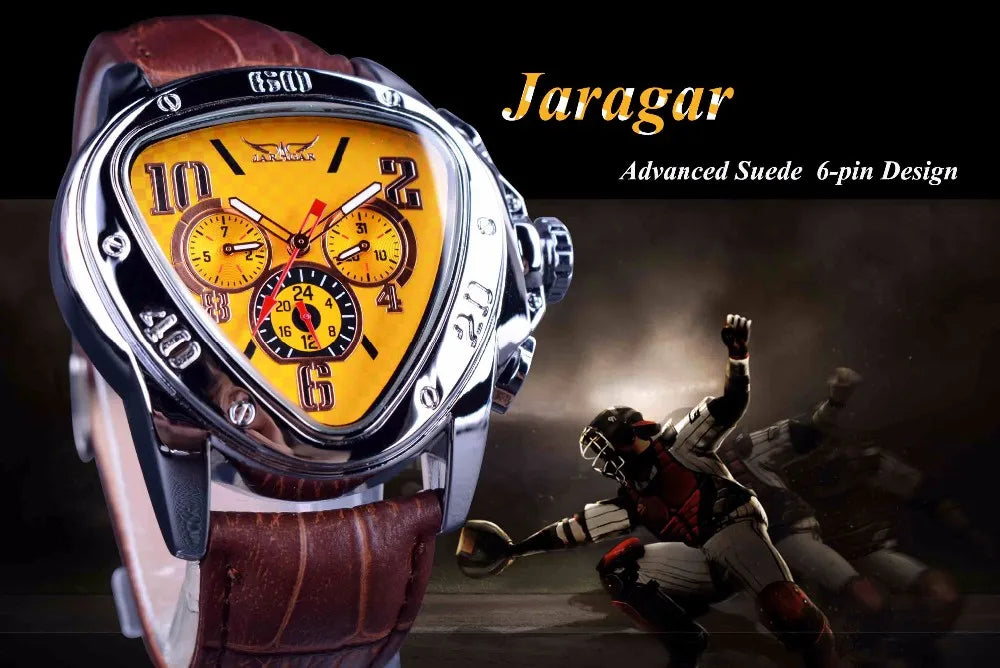 JARAGAR 951 Automatic Mechanical Watch for Men — Leather Strap, Three-Hand, Waterproof - - Watches