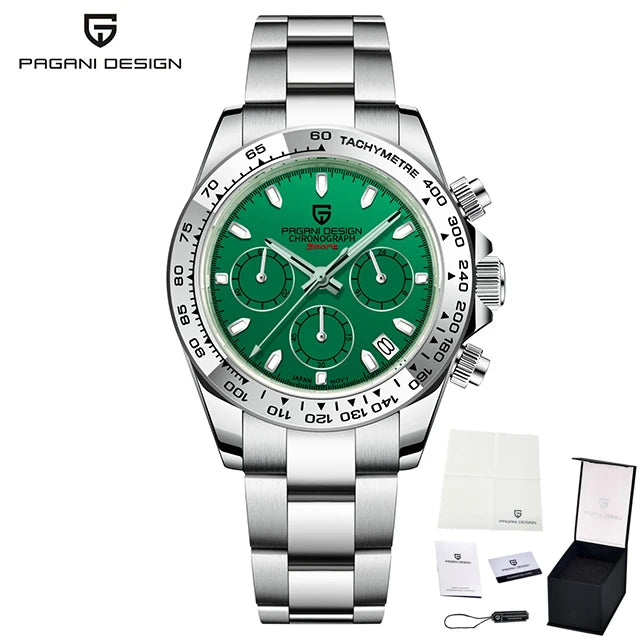 PAGANI DESIGN VK63 Luxury Chronograph Men's Watch — Sapphire Glass, Stainless Steel Bezel - green - Watches