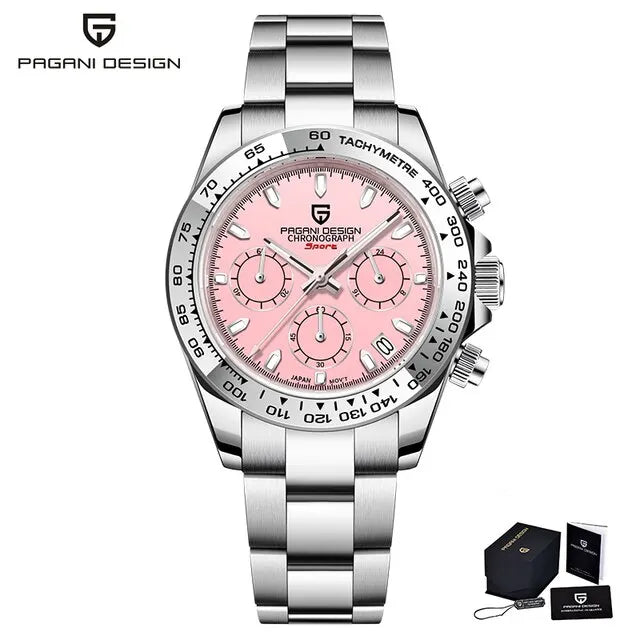 PAGANI DESIGN VK63 Luxury Chronograph Men's Watch — Sapphire Glass, Stainless Steel Bezel - Pink - Watches