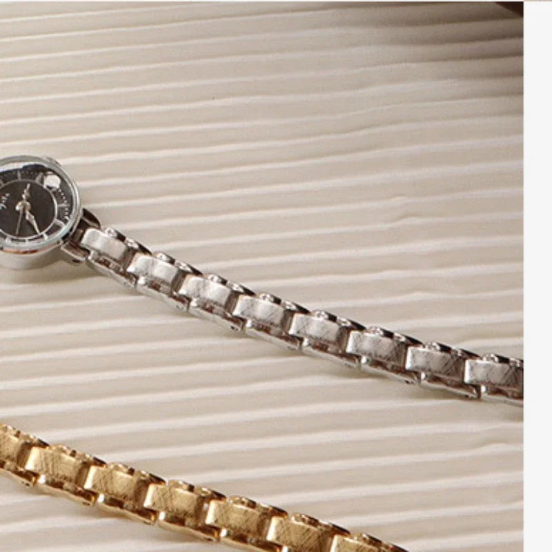Women's Vintage Quartz Wristwatch — Gold & Silver Mesh Bracelet Band, Small Round Dial - - Watches