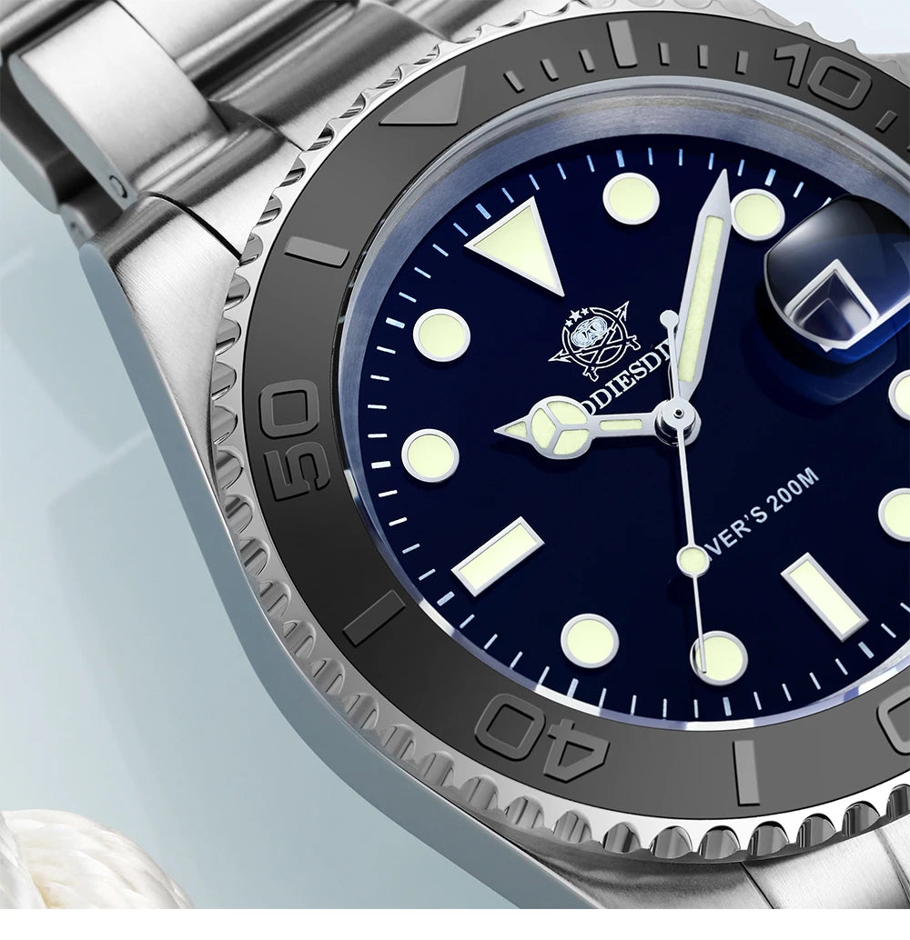 ADDIESDIVE MY-H3C Luxury Diver Watch for Men — BGW9 Super Luminous, 200M, Stainless Steel - - Watches