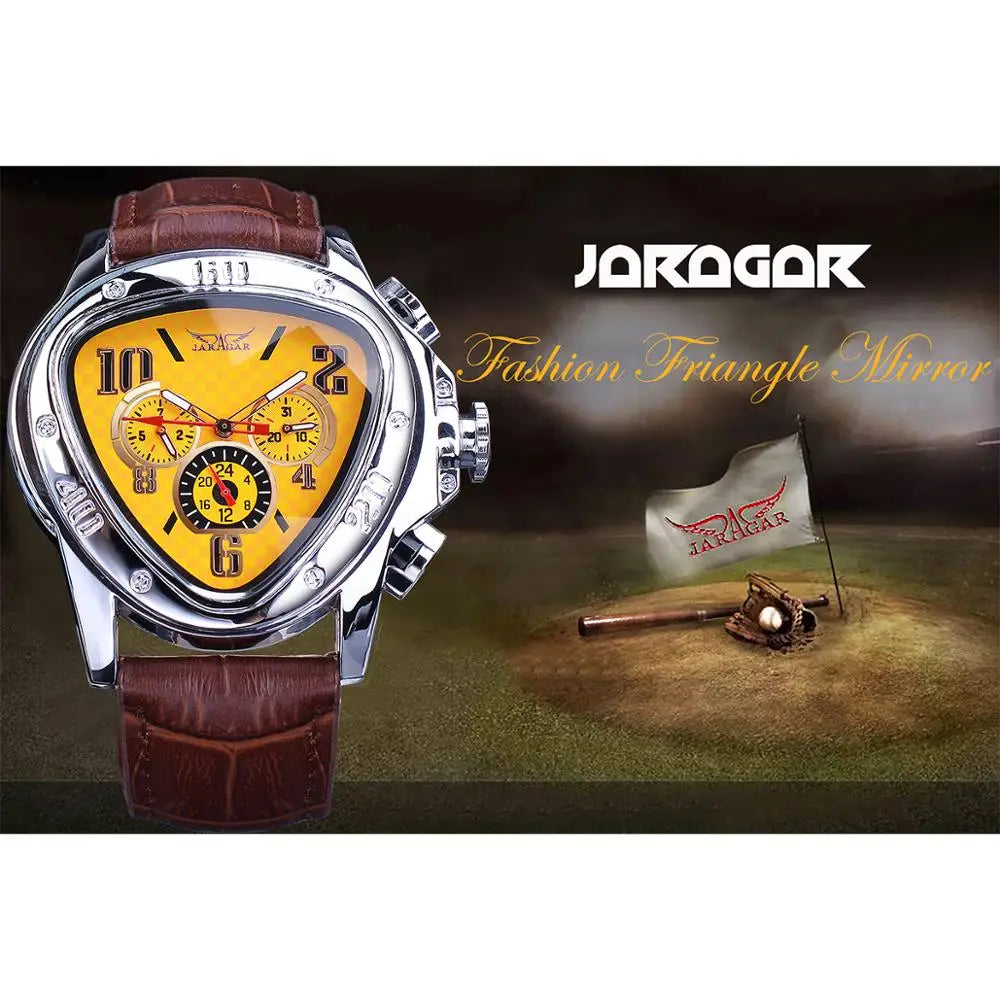 JARAGAR 951 Automatic Mechanical Watch for Men — Leather Strap, Three-Hand, Waterproof - - Watches